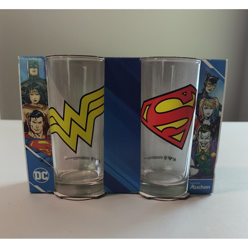 DC Comics Wonder Woman and Superman 2 Piece Glass Set 9oz Collectible